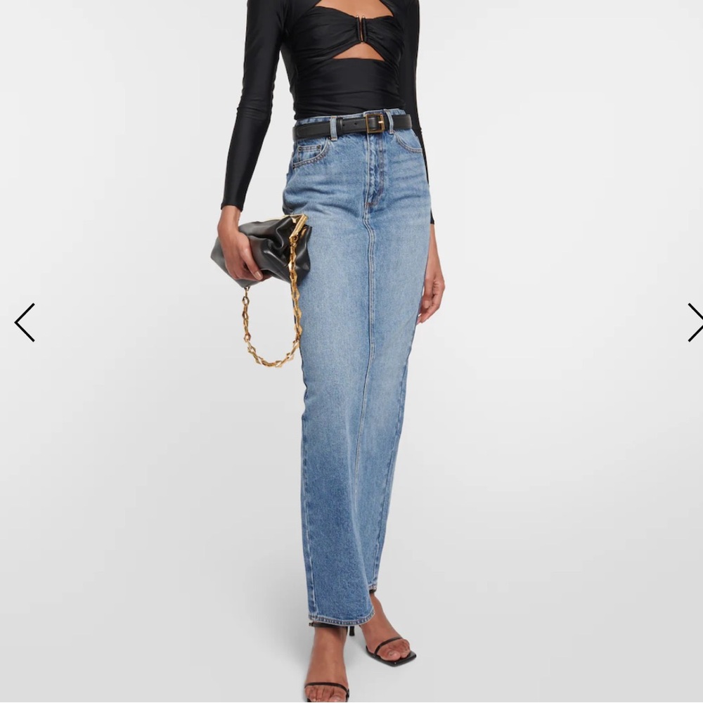 Self-Portrait High Waist Denim Maxi Skirt $300